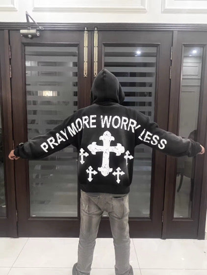 OVERSIZED "PRAY MORE WORRY LESS" HOODIE (BLACK ACID WASH)